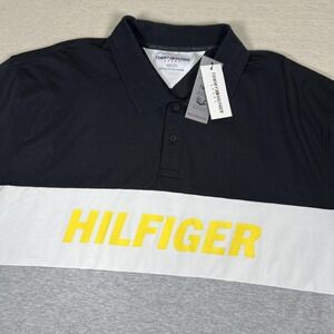 Tommy Hilfiger Sport Polo Shirt Mens 3XL Black‎ Gray Colorblock Spell Out Golf